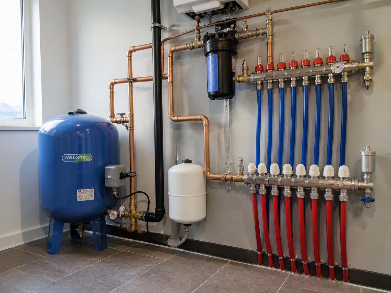 Zestaw hydroforowy i rozdzielacz instalacji wodnej w kotłowni